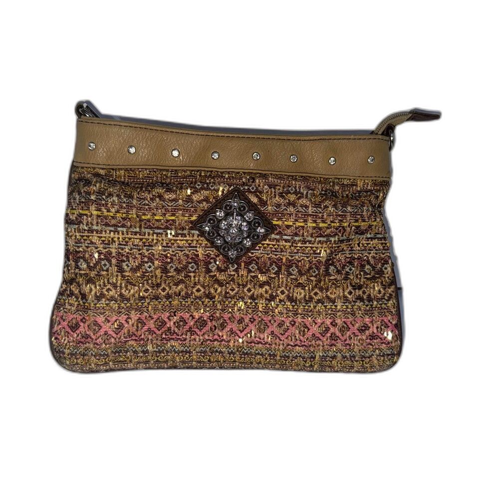 Shyanne Western Crossbody Bag Tan Sequin Aztec Rhinestone Concho NO STRAP